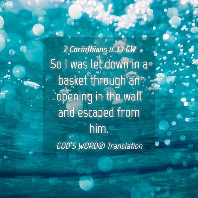 Picture 04 - 2 Corinthians 11:33 GW - So I was let down in a basket through an opening - Bible Verse Picture