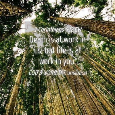 Picture 04 - 2 Corinthians 4:12 GW - Death is at work in us, but life is at work in - Bible Verse Picture