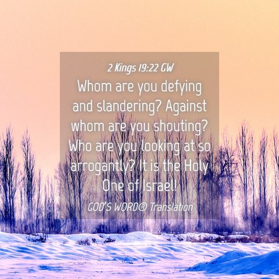 Picture 04 - 2 Kings 19:22 GW - Whom are you defying and slandering? Against whom - Bible Verse Picture