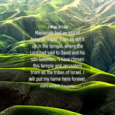 Picture 04 - 2 Kings 21:7 GW - Manasseh had an idol of Asherah made. Then he set - Bible Verse Picture