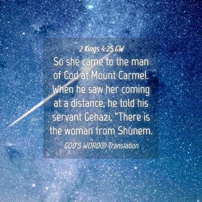 Picture 04 - 2 Kings 4:25 GW - So she came to the man of God at Mount Carmel. - Bible Verse Picture