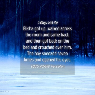 Picture 04 - 2 Kings 4:35 GW - Elisha got up, walked across the room and came - Bible Verse Picture