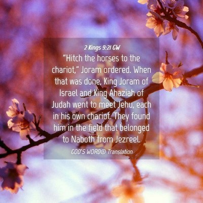 Picture 04 - 2 Kings 9:21 GW - “Hitch the horses to the chariot,” Joram - Bible Verse Picture