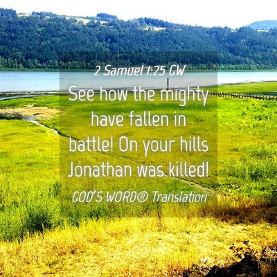 Picture 04 - 2 Samuel 1:25 GW - See how the mighty have fallen in battle! On your - Bible Verse Picture
