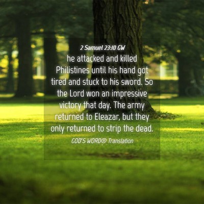 Picture 04 - 2 Samuel 23:10 GW - he attacked and killed Philistines until his hand - Bible Verse Picture