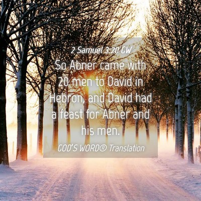 Picture 04 - 2 Samuel 3:20 GW - So Abner came with 20 men to David in Hebron, and - Bible Verse Picture