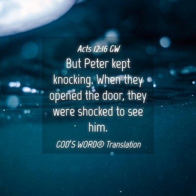 Picture 04 - Acts 12:16 GW - But Peter kept knocking. When they opened the - Bible Verse Picture