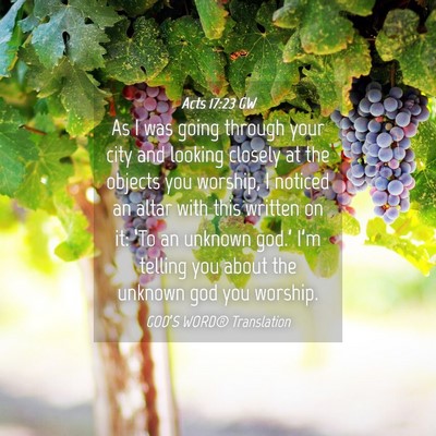 Picture 04 - Acts 17:23 GW - As I was going through your city and looking - Bible Verse Picture