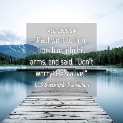 Picture 04 - Acts 20:10 GW - Paul went to him, took him into his arms, and - Bible Verse Picture