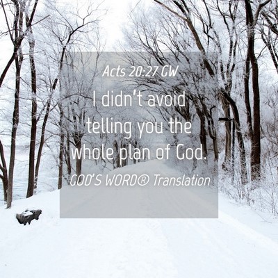 Picture 04 - Acts 20:27 GW - I didn’t avoid telling you the whole plan of - Bible Verse Picture