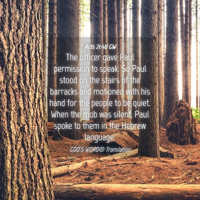 Picture 04 - Acts 21:40 GW - The officer gave Paul permission to speak. So - Bible Verse Picture
