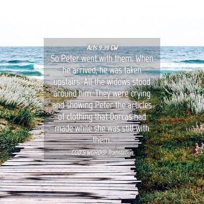 Picture 04 - Acts 9:39 GW - So Peter went with them. When he arrived, he was - Bible Verse Picture