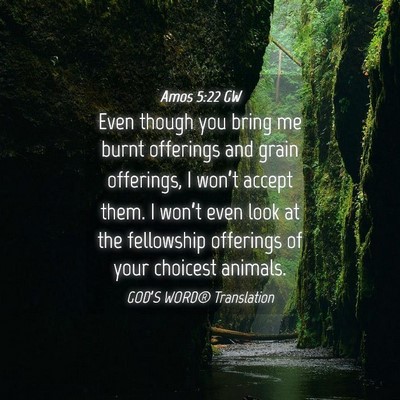 Picture 04 - Amos 5:22 GW - Even though you bring me burnt offerings and - Bible Verse Picture