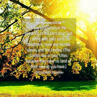 Picture 04 - Deuteronomy 12:12 GW - Enjoy yourselves in the presence of the Lord your - Bible Verse Picture