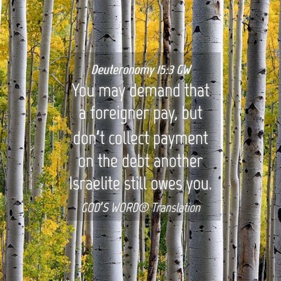 Picture 04 - Deuteronomy 15:3 GW - You may demand that a foreigner pay, but don’t - Bible Verse Picture
