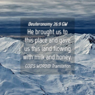 Picture 04 - Deuteronomy 26:9 GW - He brought us to this place and gave us this land - Bible Verse Picture