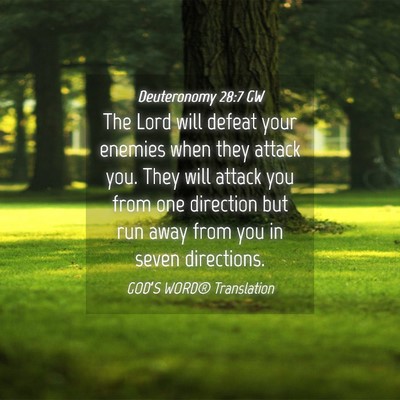 Picture 04 - Deuteronomy 28:7 GW - The Lord will defeat your enemies when they - Bible Verse Picture