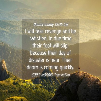 Picture 04 - Deuteronomy 32:35 GW - I will take revenge and be satisfied. In due time - Bible Verse Picture