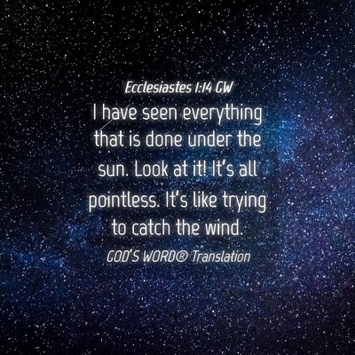 Picture 04 - Ecclesiastes 1:14 GW - I have seen everything that is done under the - Bible Verse Picture