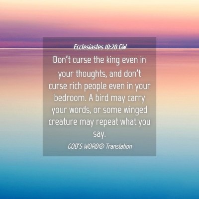 Picture 04 - Ecclesiastes 10:20 GW - Don’t curse the king even in your thoughts, and - Bible Verse Picture