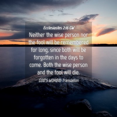 Picture 04 - Ecclesiastes 2:16 GW - Neither the wise person nor the fool will be - Bible Verse Picture