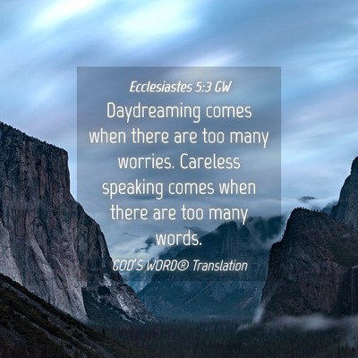 Picture 04 - Ecclesiastes 5:3 GW - Daydreaming comes when there are too many - Bible Verse Picture