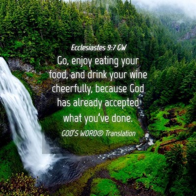 Picture 04 - Ecclesiastes 9:7 GW - Go, enjoy eating your food, and drink your wine - Bible Verse Picture