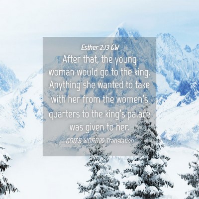 Picture 04 - Esther 2:13 GW - After that, the young woman would go to the king. - Bible Verse Picture