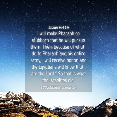 Picture 04 - Exodus 14:4 GW - I will make Pharaoh so stubborn that he will - Bible Verse Picture