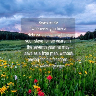 Picture 04 - Exodus 21:2 GW - “Whenever you buy a Hebrew slave, he will be - Bible Verse Picture