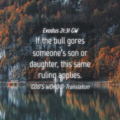 Picture 04 - Exodus 21:31 GW - If the bull gores someone’s son or daughter, - Bible Verse Picture