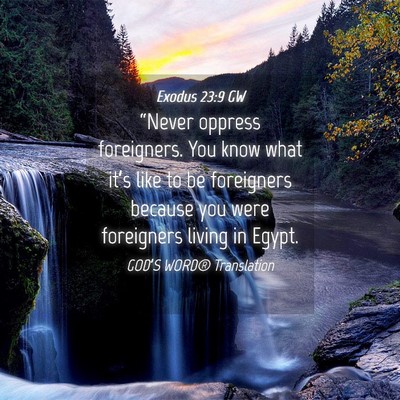 Picture 04 - Exodus 23:9 GW - “Never oppress foreigners. You know what it’s - Bible Verse Picture