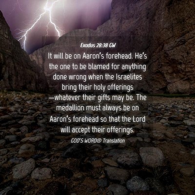Picture 04 - Exodus 28:38 GW - It will be on Aaron’s forehead. He’s the one - Bible Verse Picture