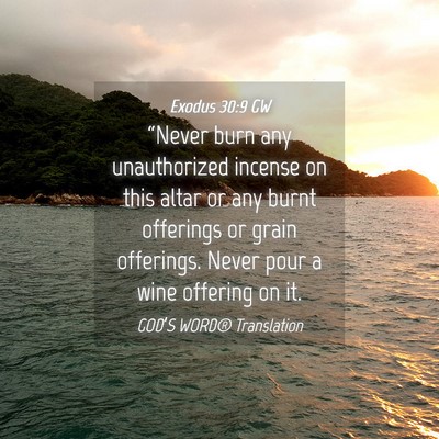 Picture 04 - Exodus 30:9 GW - “Never burn any unauthorized incense on this - Bible Verse Picture