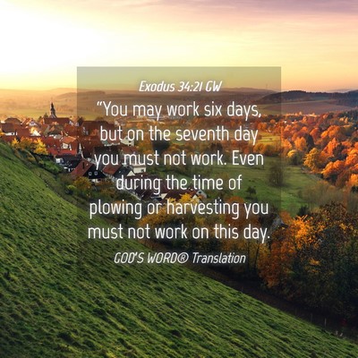Picture 04 - Exodus 34:21 GW - “You may work six days, but on the seventh day - Bible Verse Picture