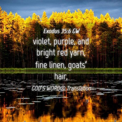 Picture 04 - Exodus 35:6 GW - violet, purple, and bright red yarn, fine linen, - Bible Verse Picture
