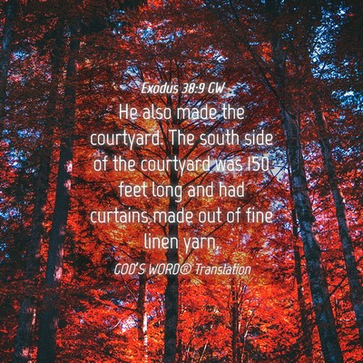 Picture 04 - Exodus 38:9 GW - He also made the courtyard. The south side of the - Bible Verse Picture