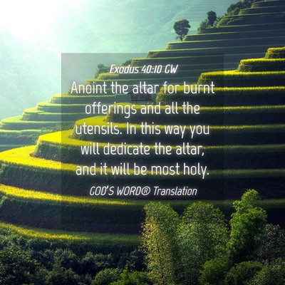 Picture 04 - Exodus 40:10 GW - Anoint the altar for burnt offerings and all the - Bible Verse Picture