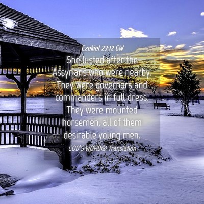 Picture 04 - Ezekiel 23:12 GW - She lusted after the Assyrians who were nearby. - Bible Verse Picture