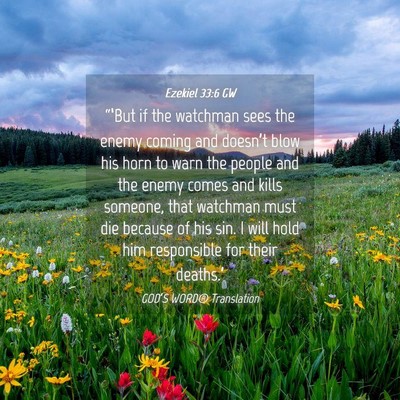 Picture 04 - Ezekiel 33:6 GW - “‘But if the watchman sees the enemy coming - Bible Verse Picture