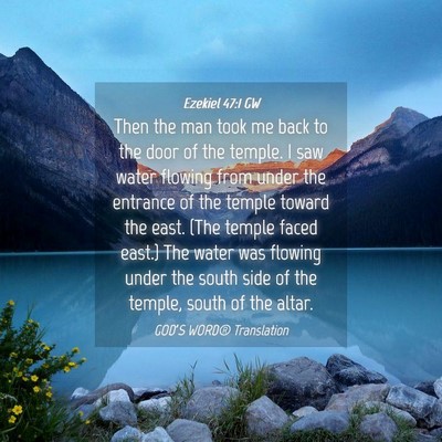 Picture 04 - Ezekiel 47:1 GW - Then the man took me back to the door of the - Bible Verse Picture