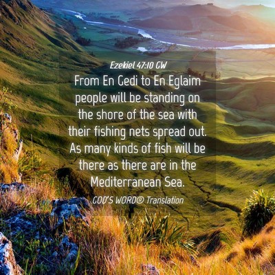 Picture 04 - Ezekiel 47:10 GW - From En Gedi to En Eglaim people will be standing - Bible Verse Picture