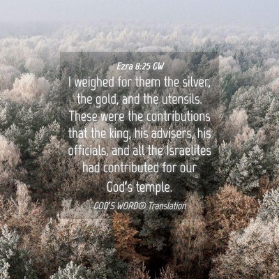 Picture 04 - Ezra 8:25 GW - I weighed for them the silver, the gold, and the - Bible Verse Picture