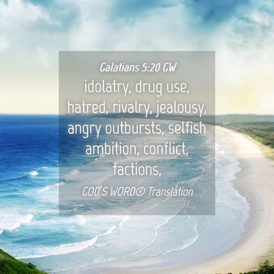 Picture 04 - Galatians 5:20 GW - idolatry, drug use, hatred, rivalry, jealousy, - Bible Verse Picture