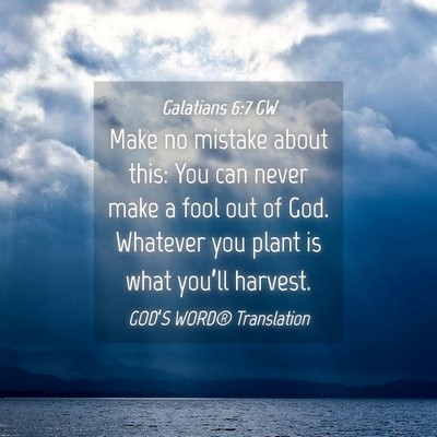 Picture 04 - Galatians 6:7 GW - Make no mistake about this: You can never make a - Bible Verse Picture