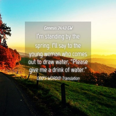 Picture 04 - Genesis 24:43 GW - I’m standing by the spring. I’ll say to the - Bible Verse Picture