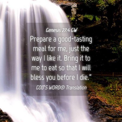 Picture 04 - Genesis 27:4 GW - Prepare a good-tasting meal for me, just the way - Bible Verse Picture