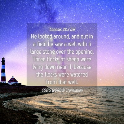 Picture 04 - Genesis 29:2 GW - He looked around, and out in a field he saw a - Bible Verse Picture