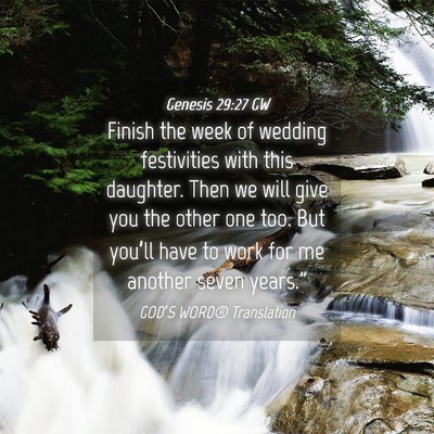 Picture 04 - Genesis 29:27 GW - Finish the week of wedding festivities with this - Bible Verse Picture