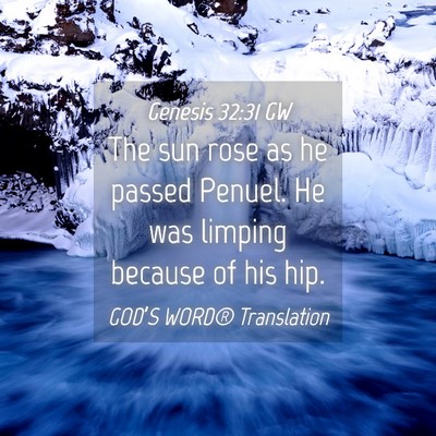 Picture 04 - Genesis 32:31 GW - The sun rose as he passed Penuel. He was limping - Bible Verse Picture